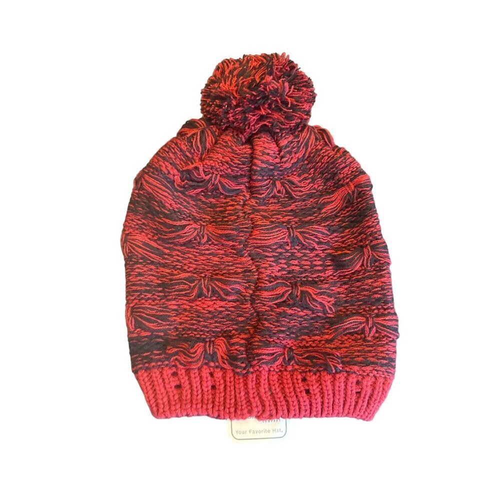 NWT San Diego Hat Company Red Black Knit Slouch Hat Pom Top One Size